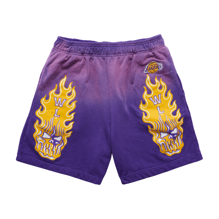 Warren Lotas Los Angeles Lakers Flaming Skull Shorts Warren Lotas Los Angeles Lakers Flaming Skull Shorts
