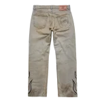Flame Leather Appliqué Denim Pants - Dirty Blue