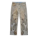 Flame Leather Appliqué Denim Pants - Dirty Blue