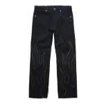 Flame Leather Appliqué Denim Pants - Washed Black