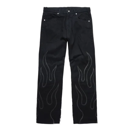 Flame Leather Appliqué Denim Pants - Washed Black