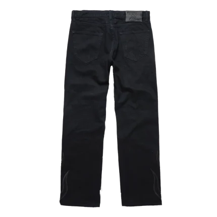 Flame Leather Appliqué Denim Pants - Washed Black